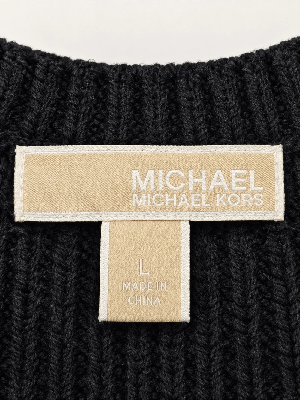 Michael Kors Black Ribbed Knit Sweater Top Women’s L Mock Neck 3/4 Sleeve